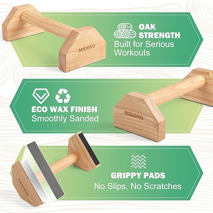 Parallettes Push Up Bar, Oak Wood Calisthenics Equipment for Home Gym with Non-Slip Base, Handstand Trainer Push Up Handles for Floor Dip Workout and Strength Training
