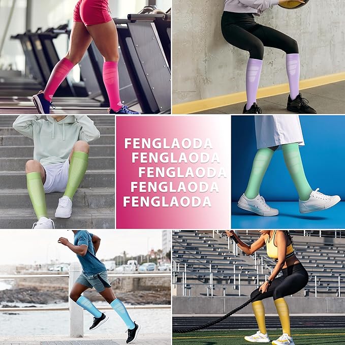 fenglaoda Compression Socks Women Men 6 Pairs, Knee High Best Support Circulation Socks for Running, Travel, Flight, Nurse