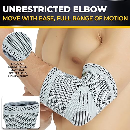 NeoTech Care Elbow Support Brace - Breathable - Men, Women, Right or Left (Gray, Size XS, 1 Pair)