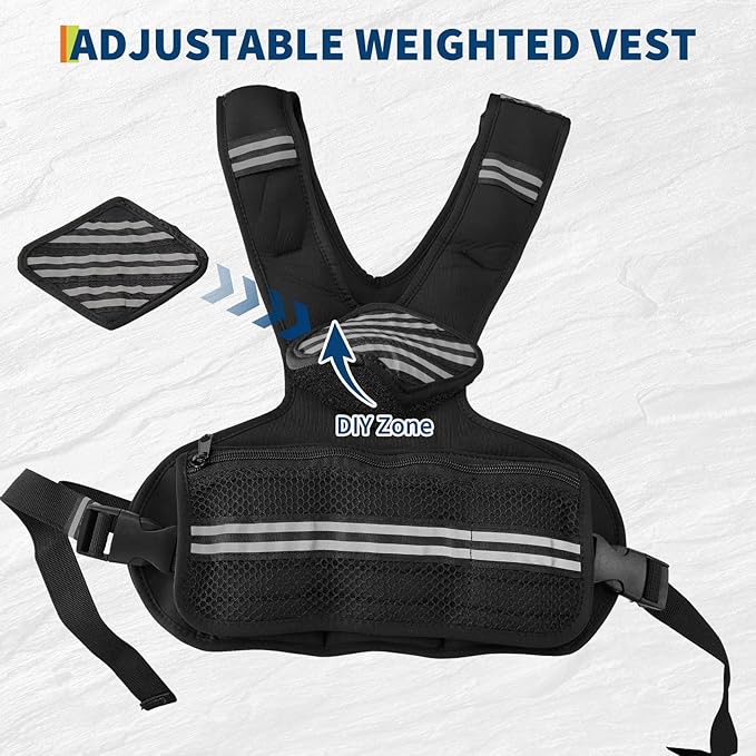 Adjustable Weighted Vest for Men & Women, Body Weight Vest with Reflective Stripe and Mesh Pocket, Workout Gear for Walking, Jogging and Strength Training