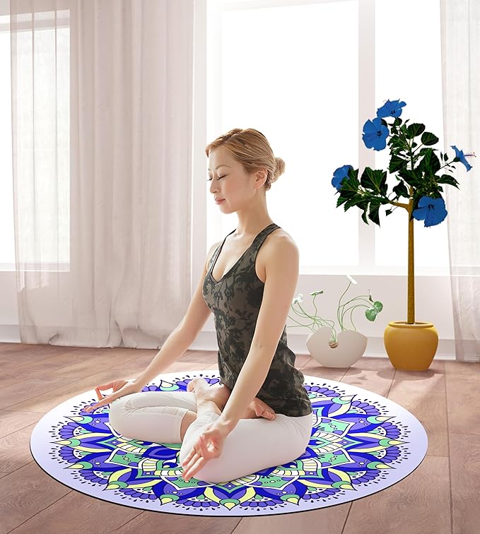 nuveti Large Meditation Mat Round Yoga Mat Pilates Yoga Mat 3.5mm Thick Natural Tree Rubber Base Non Slip, Extra Thick Grip. Thicker, Longer, and Wider for More Comfort and Support(55''x55'')