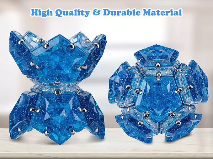 Magnetic Fidget Sphere Magnet Toys - Holographic Glitter Diamond Blue - Magnets Sensory Toys - 12 Piece Set - Creativity Beyond Imagination, Inspirational, Recreational, Fun Desk Toy for Adults