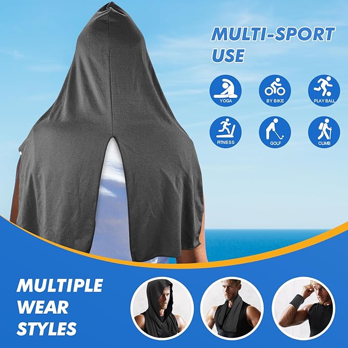 2 Pack Cooling Hoodie Towels, Instant Cooling Towels for Neck and Face, UPF 50 Sun Protection, Ice Towel for Hot Weather, Head Towel for Sports, Camping, Cycling & More Activities