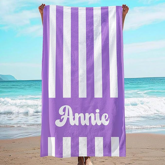 JML Personalized Beach Towel with Name, Custom Cabana Stripe Beach Towel, Customized Microfiber Pool Towel, Quick Dry & Absorbent Swim Towel for Adult,Mother's Day, Birthday, Summer Holiday,Vacation