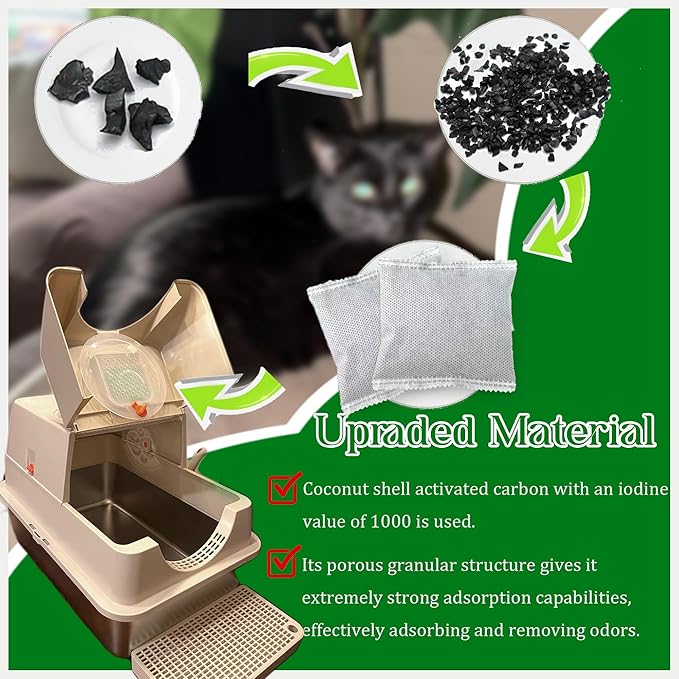 12 * 43g Larger Bag Activated Charcoal Odor Absorber Bags for Stainless Steel Litter Box with Lid, Natural Coconut shell Charcoal Bags, Absorb Odors/Control Damp from Pets/Keep Home Fresh
