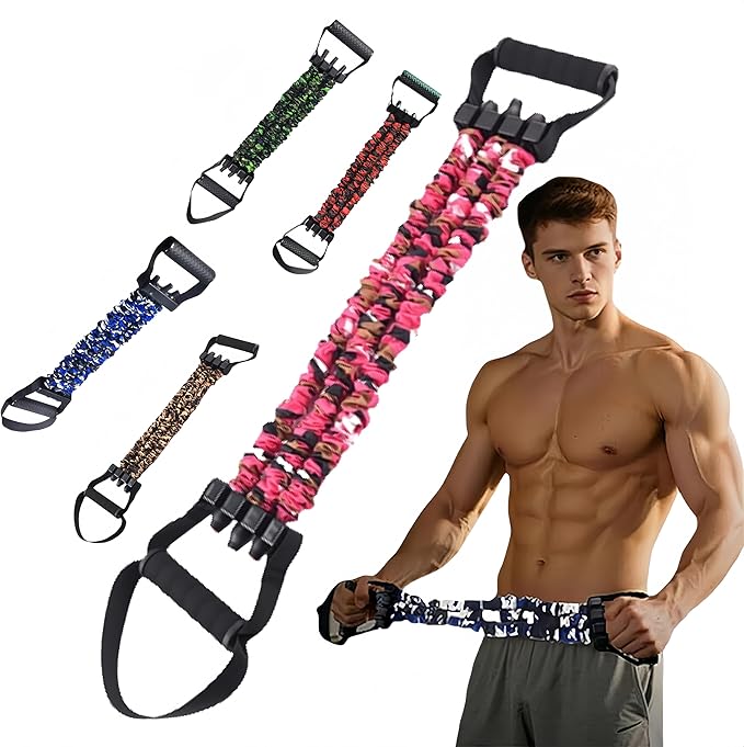 Chest Expander 3-Hole Resistance Band Multifunctional Adjustable Arm Exerciser Natural Latex Tube Anti-Break Durable Quick-Release Camo Sleeve for Women Teens Fitness Training