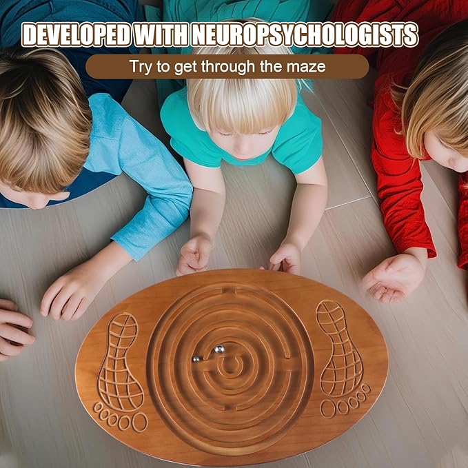 Maze Balance Board Wood Wobble Board with 2 Beads Rocker Balance Disk for Leg Workout, Exercise Training, Physical Therapy, Bodyweight Fitness, Skiing, Surfing, Skateboarding with Labyrinth