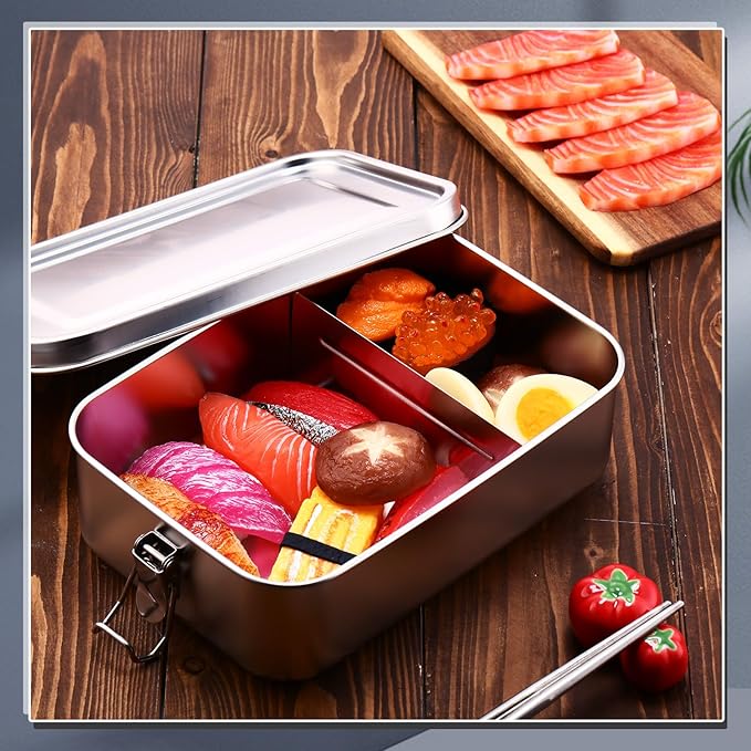 Umigy 1 Pcs Stainless Steel Food Containers Metal Bento Lunch Box Stainless Steel Food Storage Containers, Lockable Clips to Leak Proof, Reusable Dishwasher Snack Boxes for Work, Picnic (1400ml)
