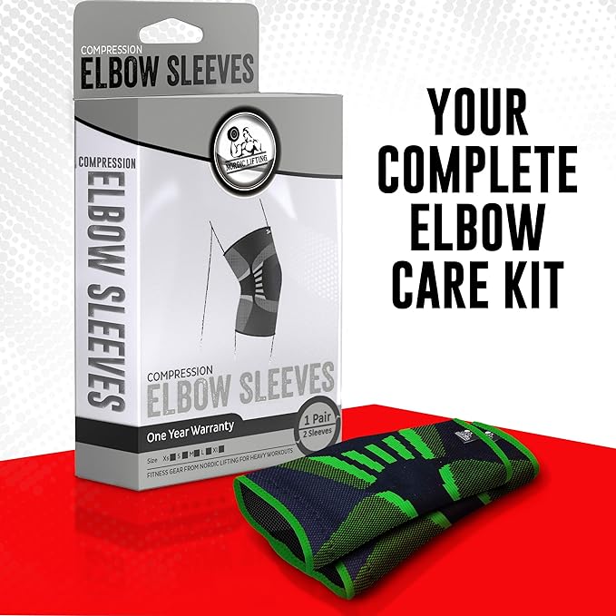 Nordic Lifting Elbow Compression Sleeves (1 Pair) for Men & Women - Support for Pain Relief, Tendonitis, Golfer’s & Tennis Elbow - Weightlifting Brace for Workout, Arm & Joint Recovery