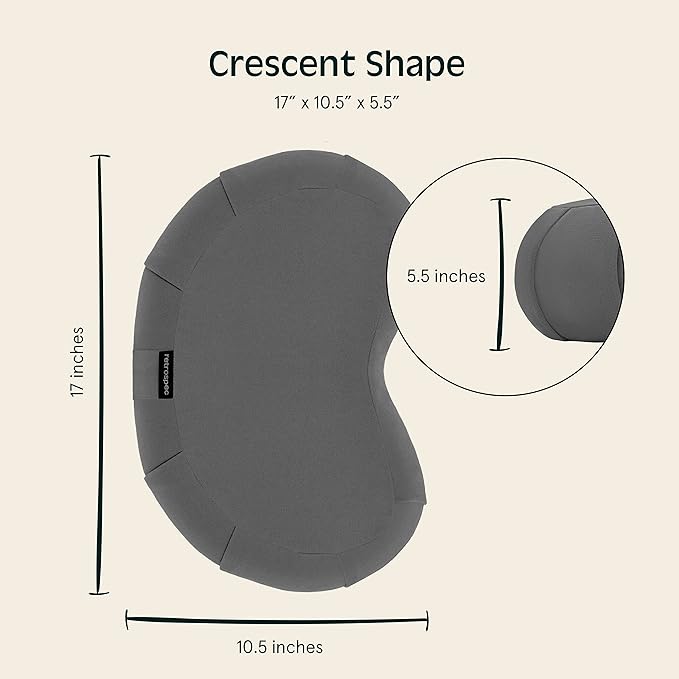 Retrospec Sedona Zafu Meditation Cushion with Buckwheat Hull Fill - Adjustable Yoga & Pilates Equipment Support - 17in Crescent Cotton Cover