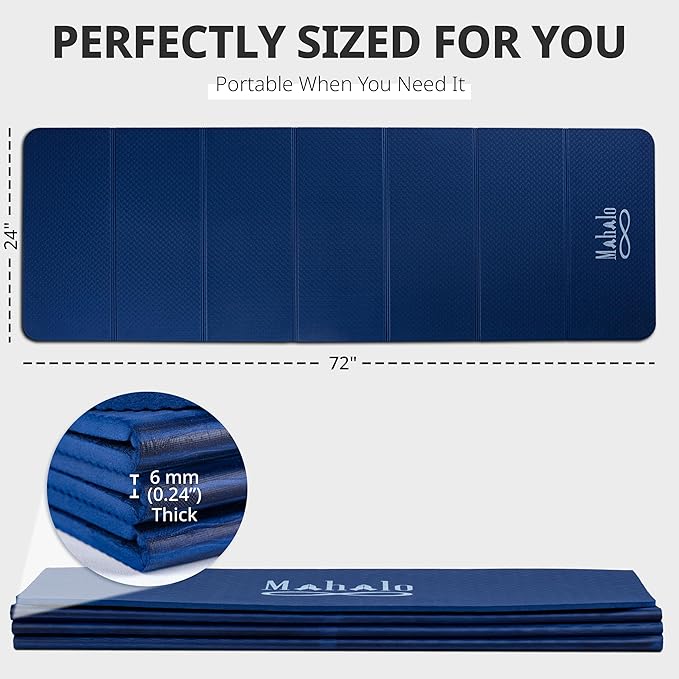 Foldable Yoga Mat + Carry Bag, 6mm 7-fold Workout Mat, Easy to Store, Anti-Slip Folding Exercise Mat for Yoga, Pilates, Home Workouts, and Floor Exercises