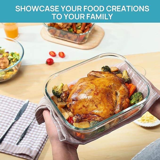 Vtopmart 2Pack 2260ml/ 76.4oz Large Glass Storage Containers with Lids, Meal Prep Food Container Set with Snap Airtight Lid for Baking, Microwave, Oven, Leak Proof, for Freezer, Dishwasher, Grey