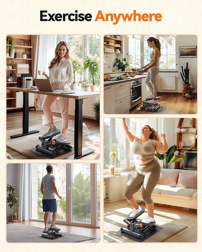 Niceday Steppers for Exercise, Stair Stepper with Resistance Bands, Mini Stepper with 300LBS Loading Capacity, Hydraulic Fitness Stepper with LCD Monitor