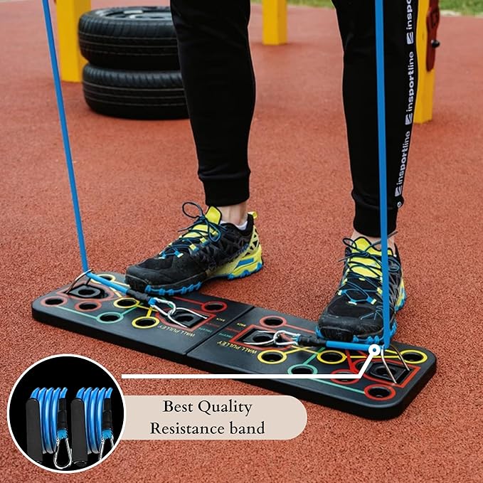 Push Up Board with Sit up Stand 15 in 1 Home Gym Portable Exercise Equipment, Resistance Bands, Push Up Handles Strength Training Equipment