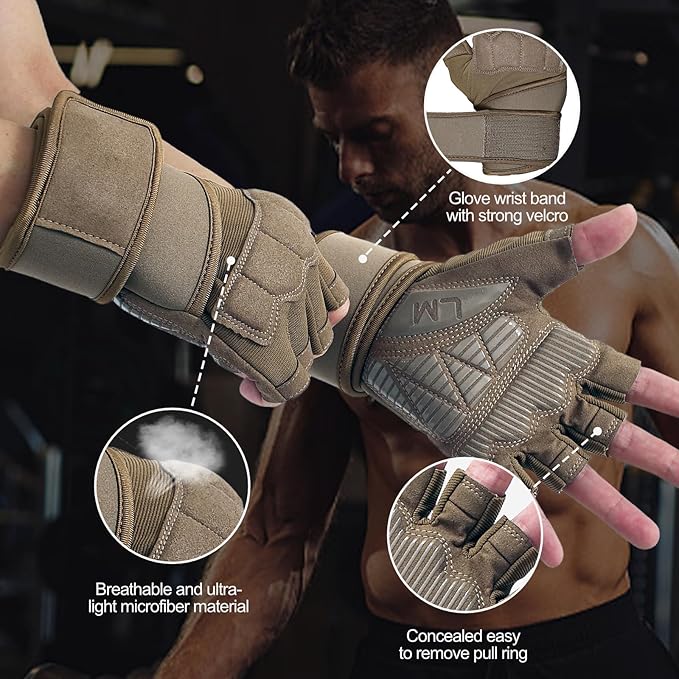 Workout Gloves for Men and Women Gym Weight Lifting Padded Gloves with Wrist Wrap Support, Full Palm Protection & Silicone Grip, Cross Training, Fitness, Pull-up