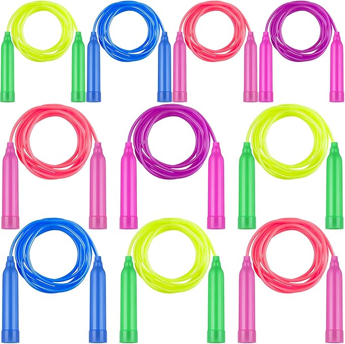 Elcoho 10 Pack Colorful Kids Jump Rope Set Adjustable Plastic Kids Jump Rope Skipping Rope Outdoor Jump Ropes Great Party Favor
