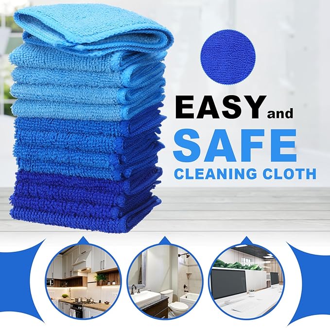 Tanlade Microfiber Cleaning Cloth 6"x6" Cleaning Rags Reasonable Kitchen Towels Microfiber Towels Cars Wash Dry Erase Cloth (Blue/Light Blue/Dark Blue,30 Pcs)