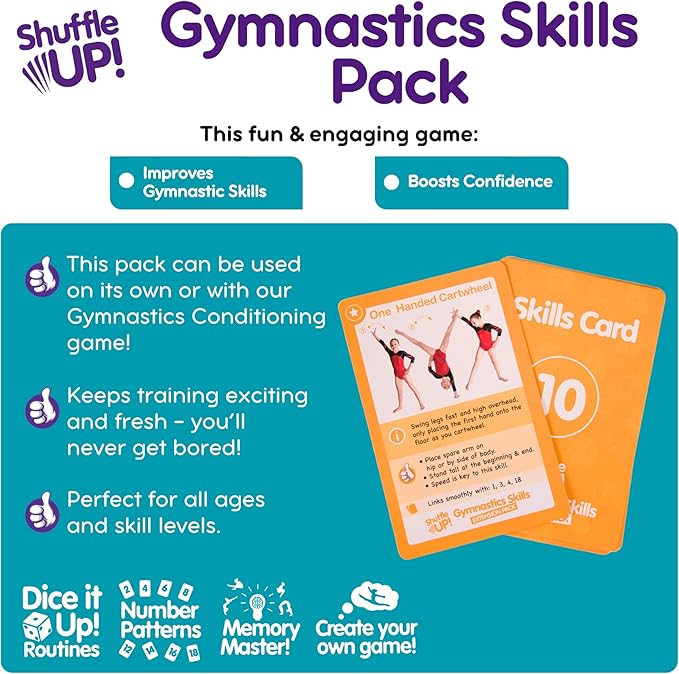 Shuffle Up Gymnastics Games Skills Pack - Family Games with 22 New Fun & Active Skills Cards for Kids, Gymnastics Equipment for Kids, Gymnastics Gifts for Girls & Boys