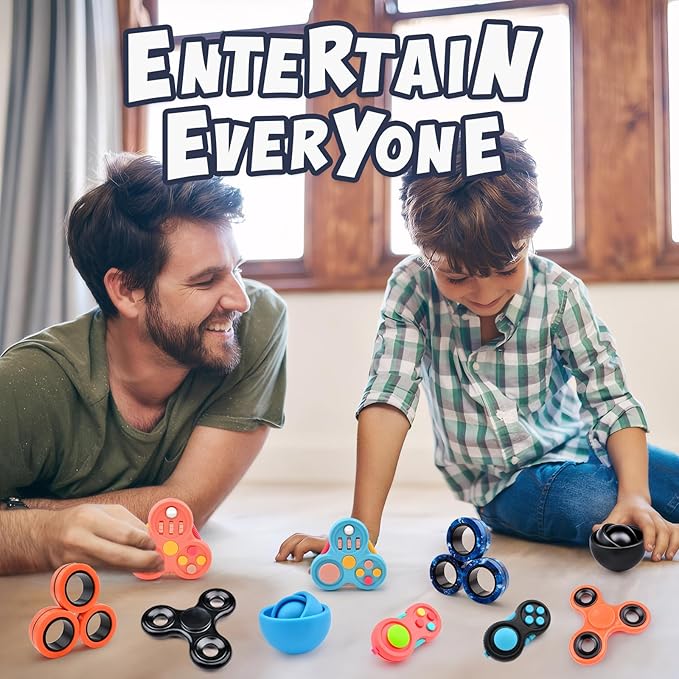 Fidget Toys Adults Pack 15Pcs,Fidget Spinner with Magnetic Rings Gyro,Fidget Controller Autism Sensory Toys,ADHD Stress Anxiety Desk Fidgets,Easter Basket Stuffers for Kids Teen Boys(BOB)
