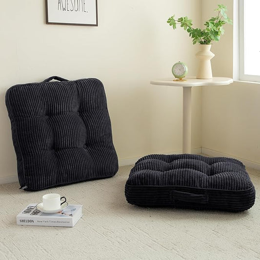 Washable Floor Pillow Cushion for Adults, Meditation Cushion Pillow, Large Square Floor Sitting, Removable Tufted Corduroy Cover, for Tatami Living Room or Yoga, 22x22 Inch, 2Pack, Machine Washable
