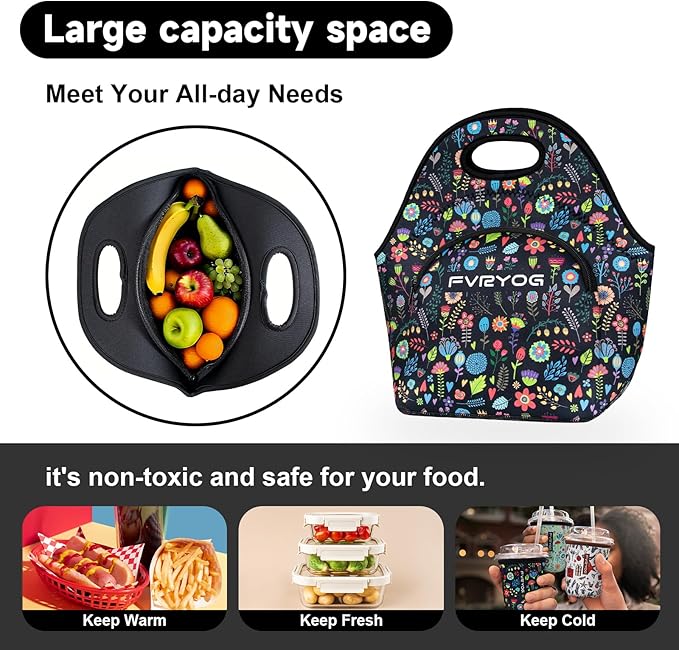 Lunch Bag for Women Soft Neoprene Lunch Bag Lightweight, Thermal Insulated and Reusable Lunch Bag for Women 13.4 * 13.4 IN