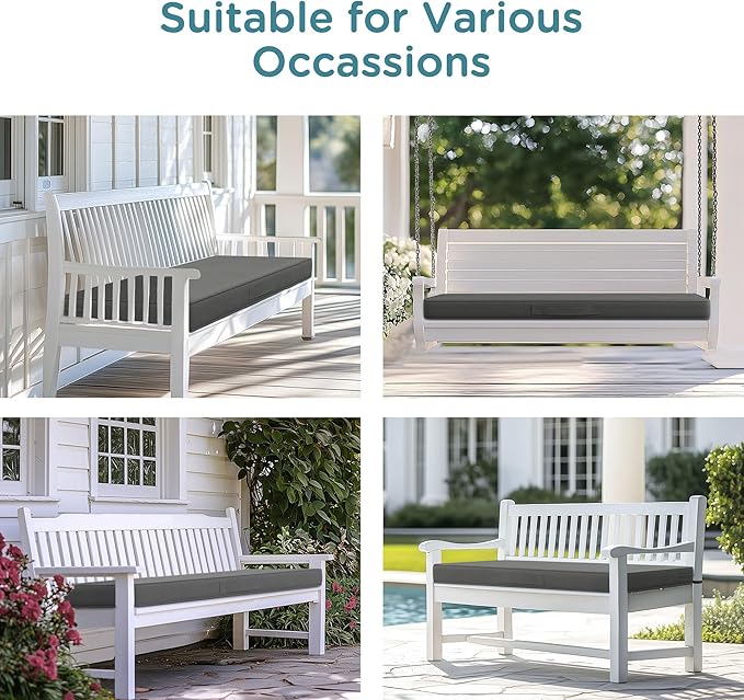 Codi Outdoor Bench Cushion 48 inch, Double Waterproof Patio Furniture Cushions Replacement for Swing, Porch, Couch, 48x18x3'', Grey