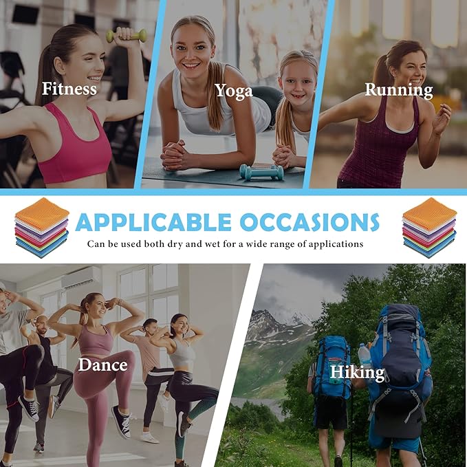 12 Pack 32 x 12 in Cooling Towels Bulk for Neck and Face Microfiber Ice Towel Sweat Towels Breathable Soft Chilly Towel Portable Cool Neck Rags for Yoga Sport Gym Workout Fitness