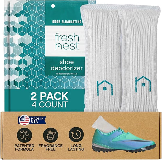 Shoe Deodorizer with Zeolites 2-Pack - Odor Eliminator, Air Freshener, Smell Absorber, Sneakers, Gym Bags, Soccer Cleats, Closets, Pet Area, Reusable - Shoe Deodorant