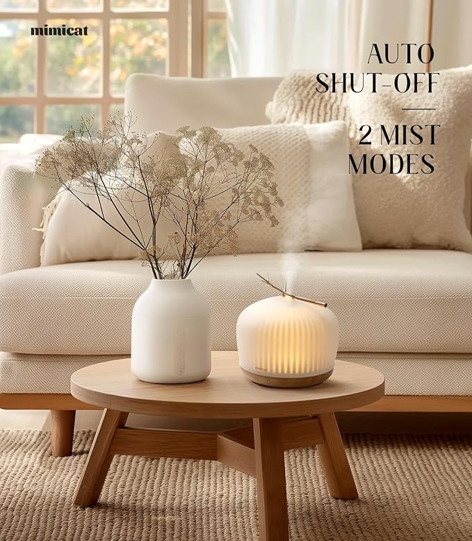 mimicat Quiet Aromatherapy Diffuser Glass: 230ML Ultrasonic Cool Mist Scent for Home with Night Light - Aesthetic for Women Girls