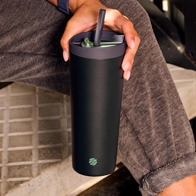 BlenderBottle 2-in-1 Insulated Stainless Steel Shaker Tumbler, Swig Leakproof Lid, Straw, BlenderBall, BPA Free, For Protein Shakes, Smoothies, And Pre Workout, 24 oz, Blue (Midnight)