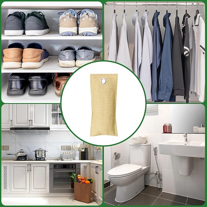 4 Pack charcoal odor absorber,Bamboo Charcoals Air Purifying Bag Charcoals Deodorizer Eliminator for Strong Odors in Car, Closet, Shoe, Basement (75G*4 Pack Beige-2, Unscented)