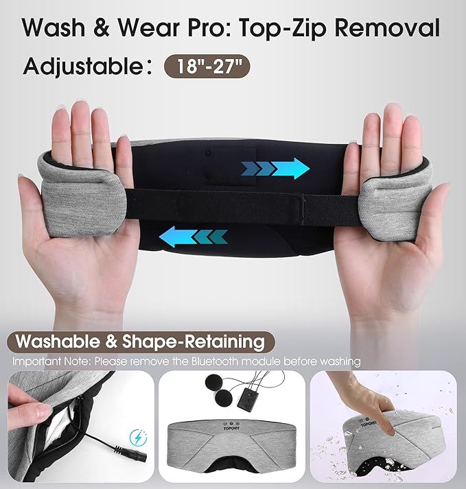 Sleep Mask with Headphones Bluetooth 5.4, TOPOINT Blackout Eye Mask for Sleeping Headphones Earphones with Soft Bamboo Cotton Cooling Breathable, HD Stereo Speaker for Side Sleepers Women Men Travel