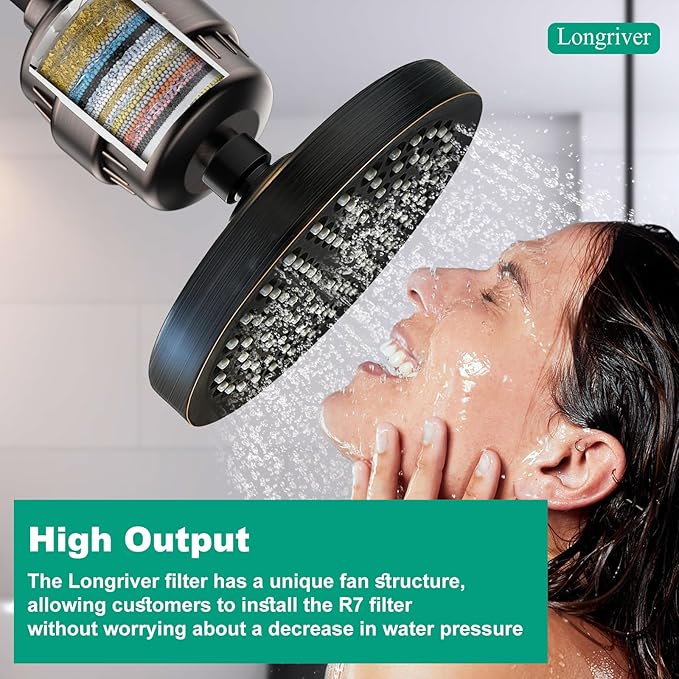 R7 Shower Filter High Put Shower Water Filter for Hard Water 99.99% Remove Chlorine, Heavy Metals, Shower Water Softener, Improve your skin and hair, Bathroom Fixture Hardware Parts, Oil Rubbed Bronze