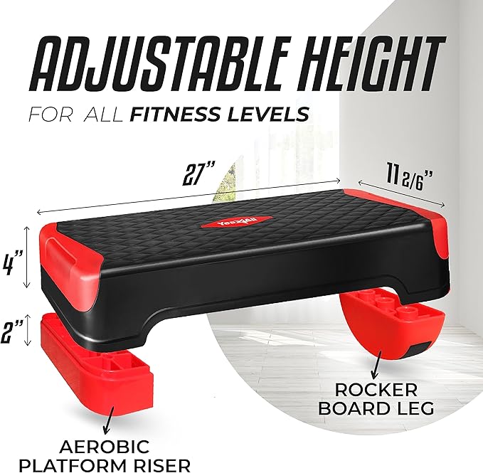 Yes4All 2-in-1 Adjustable Aerobic Step Platform Fitness Exercise Stepper with Rocker Balance Board Legs for Home Workout, Step Exercise & Balance Training