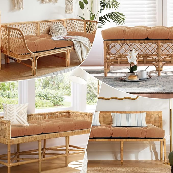 Bench Cushion 42 Inch - Chenille, High-Density Memory Foam, Non-Slip Bottom, Soft Durable Indoor Tufted Long Seat Cushion for Window Garden Furniture (Amberglow, 42x16x4 Inch)