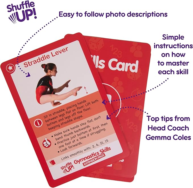 Shuffle Up Gymnastics Games Skills Pack - Family Games with 22 New Fun & Active Skills Cards for Kids, Gymnastics Equipment for Kids, Gymnastics Gifts for Girls & Boys