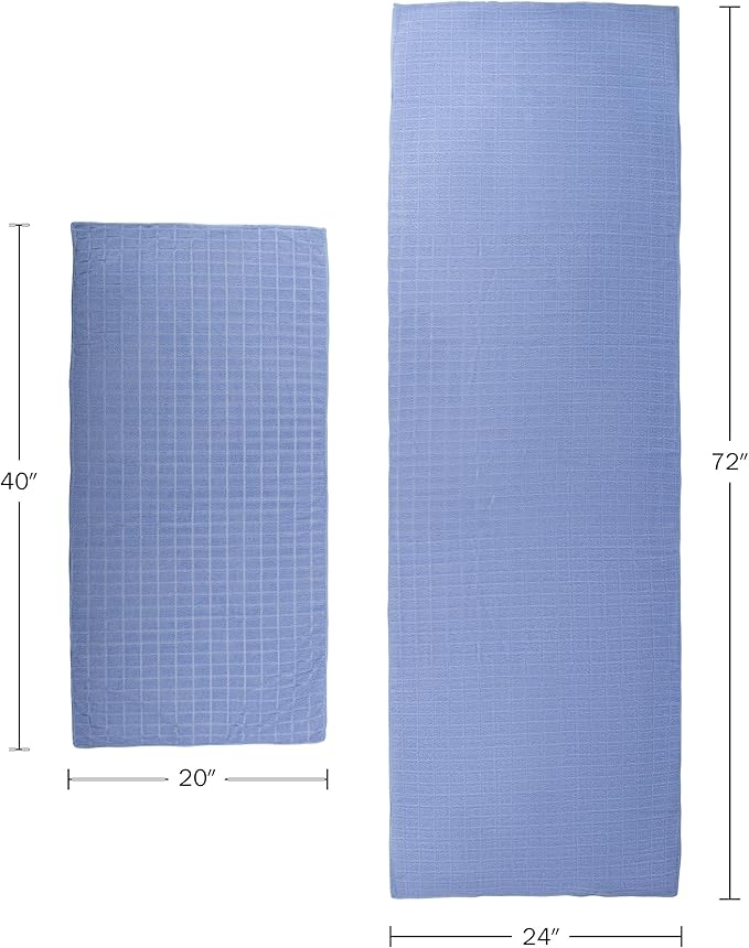 Wakeman Yoga Mat Towel and Gym Towel Set - 2-Piece Non Slip Set for Hot Yoga, Pilates, and Gym - 72” x 24” Sweat Absorbent and Quick Drying Blanket with Corner Pockets for Mats (Blue)