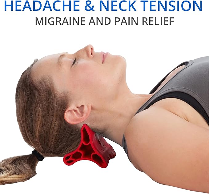 Davinci Tool (Red) -USA Made- Hard Rubber Neck Tension Relief & Pressure Point Massage Tool - Occipital Release Tool - Cervical Traction Device- Suboccipital Release Device - Neck Stretcher