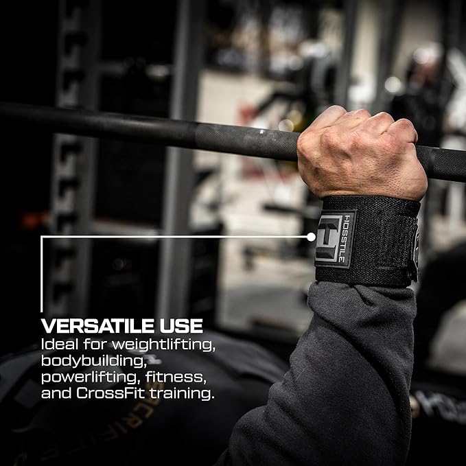 HOSSTILE Wrist Wraps (Pair) – Durable 18" with Light Flexibility, Thumb Loop, Extra-Wide Hook and Loop Fastener for Adjustable Support, Ideal for Weightlifting, Bodybuilding, Crossfit