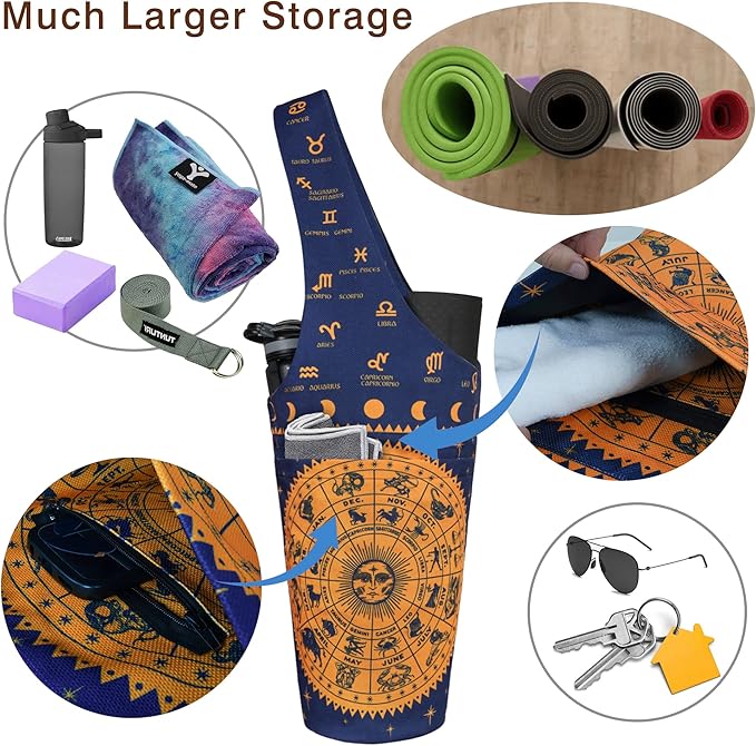 Fashion Printed Yoga Mat Bag with Large Side Pocket & Zipper Pocket Long Tote Yoga Bag Fit Most Size Mats - Holds More Yoga Accessories