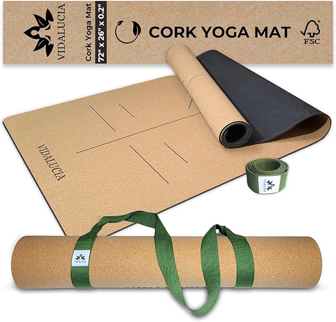 Cork Yoga Mat - Extra Large 72"x26" Non-Slip Yoga Mat with FSC Certified Portuguese Cork & Natural Rubber Base – 5mm Thick Hot Mat for Home & Studio – Yoga Accessories for All Levels