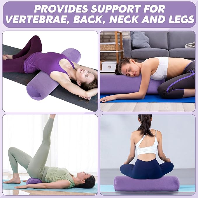 MABOZOO Round Yoga Pillow, Cylindrical Yoga Bolster Pillow with Washable Cover, Meditation Cushion Body Cushion for Practice, Restorative, Meditation