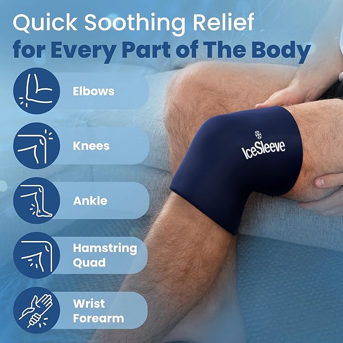 IceSleeve Elbow & Knee Ice Pack Wrap, Reusable Ice Sleeve for Arm & Leg, Flexible Gel Ice Pack for Knee Injuries, Tennis Freeze Sleeve Elbow Compression Wrap, Cold & Heat Therapy, Blue SM 1 Pack
