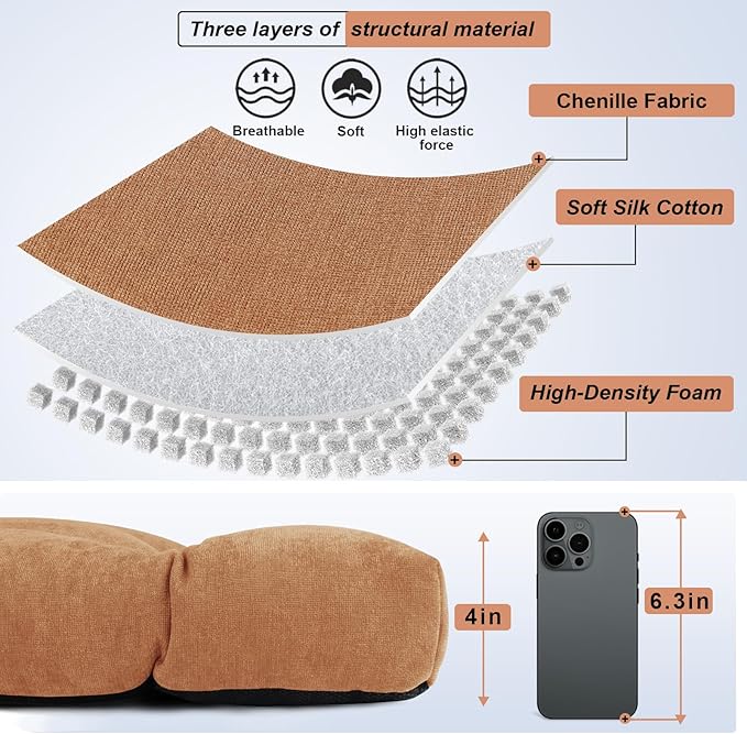 Bench Cushion 42 Inch - Chenille, High-Density Memory Foam, Non-Slip Bottom, Soft Durable Indoor Tufted Long Seat Cushion for Window Garden Furniture (Amberglow, 42x16x4 Inch)