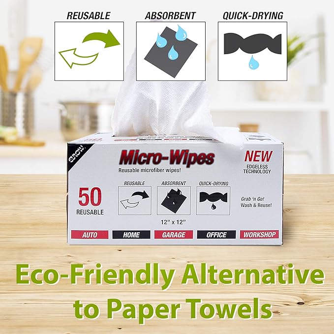 Eurow 200GSM Microfiber Cleaning and Drying Cloths with Dispenser Box, Reusable, Streak-Free, Scratch-Free, Ultra Absorbent, Edgeless for All Surface Types, 12x12in, 50-Pack, White