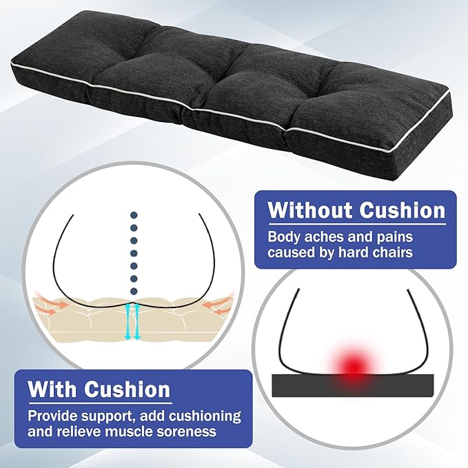 Bench Cushions for Outdoor Furniture, 36 x 14 Inch Outdoor Bench Cushion, Patio Bench Cushion with Durable Ties, Long Patio Seat Cushions for Garden, Indoor, Kitchen&Dining, Black
