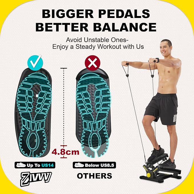Stepper Machine with Resistance Bands, Mini Stepper with 300LBS Weight Capacity, Twist Stepper for Full Body Workout, Adjustable Step Height, Smooth and Quiet, Step Machine for Men Women