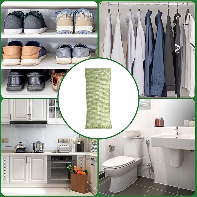 4 Pack charcoal odor absorber,Bamboo Charcoals Air Purifying Bag Charcoals Deodorizer Eliminator for Strong Odors in Car, Closet, Shoe, Basement (75G*4 Pack Light Green, Unscented)