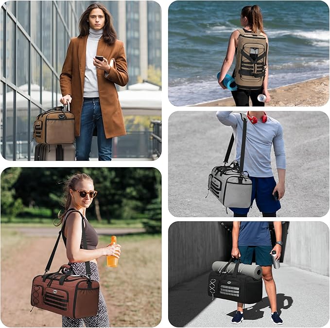 Bosstin Gym Bag for Men & Women,45L Travel Duffle Sports Duffel Bag Gym Weekender Overnight Backpack with Shoe Compartment (KHAKI CHECKERED)