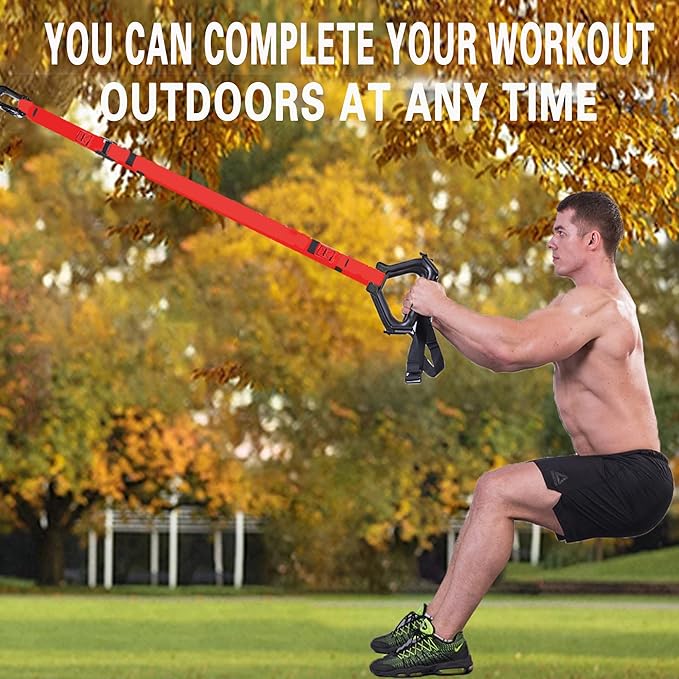 Bodyweight Resistance Training Straps, Complete Home Gym Fitness Trainer kit for Full-Body Workout, Included Door Anchor, Extension Strap, Fitness Guide